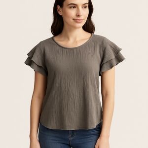 Bibi Khaki Boho Chic Cottagecore Gypsy Girl Whimsical Peasant top Size M